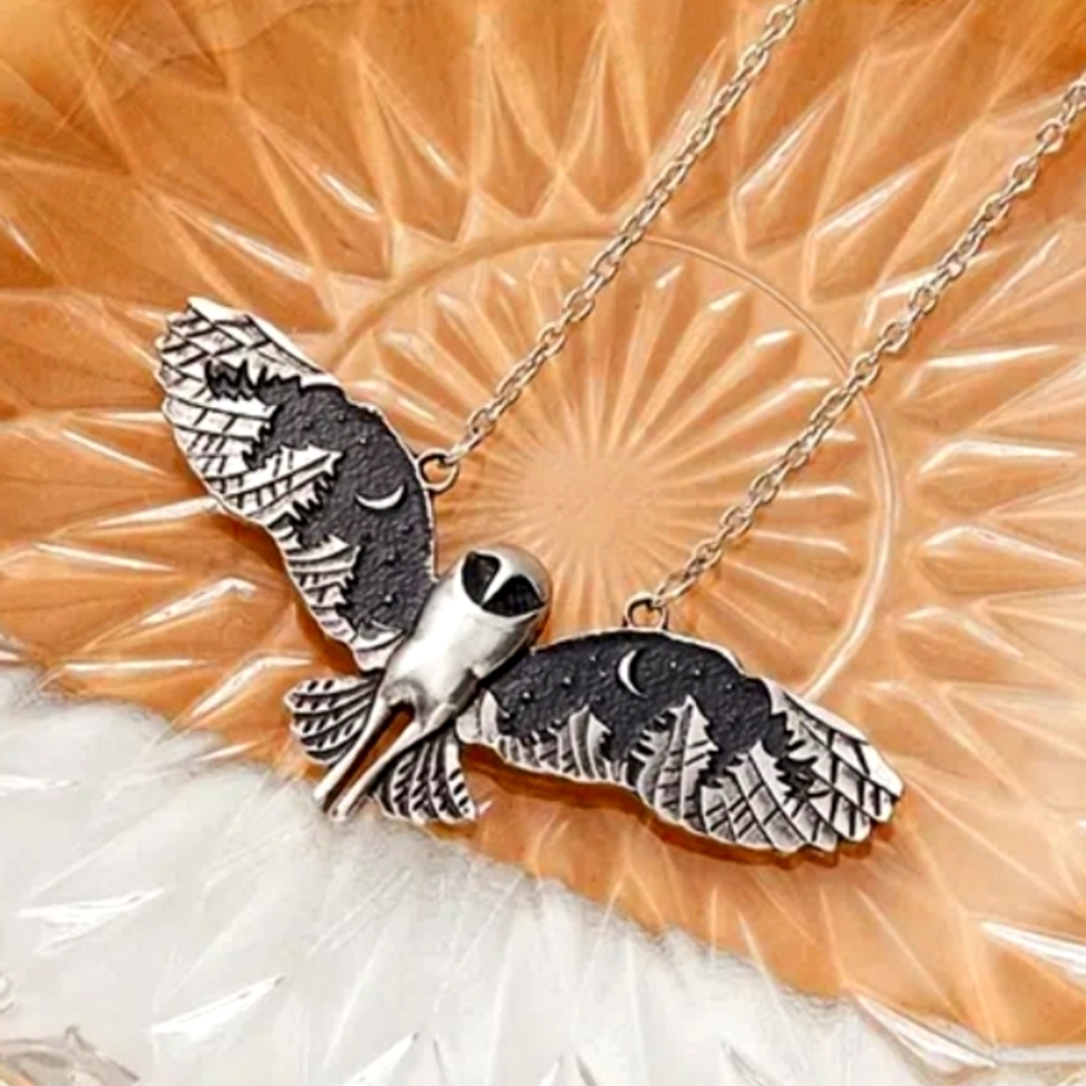 Vintage Silver Owl Pendant Necklace